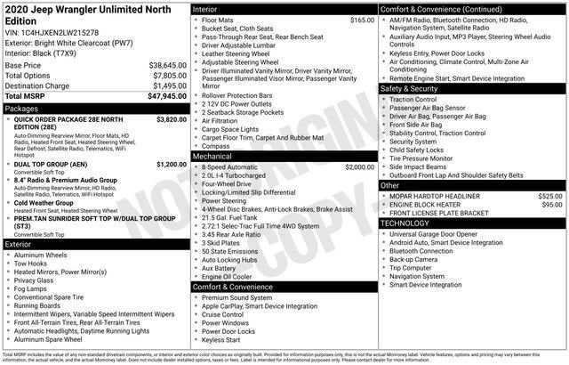 2020 Jeep Wrangler Unlimited North Edition