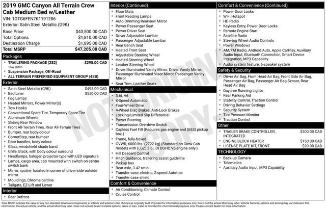 2019 GMC Canyon 4WD All Terrain w/Leather