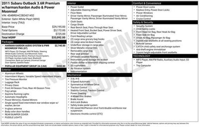 2011 Subaru Outback 3.6R Prem HK Audio/Pwr Moon