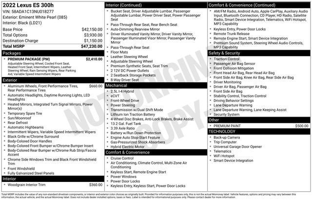 2022 Lexus ES ES 300h
